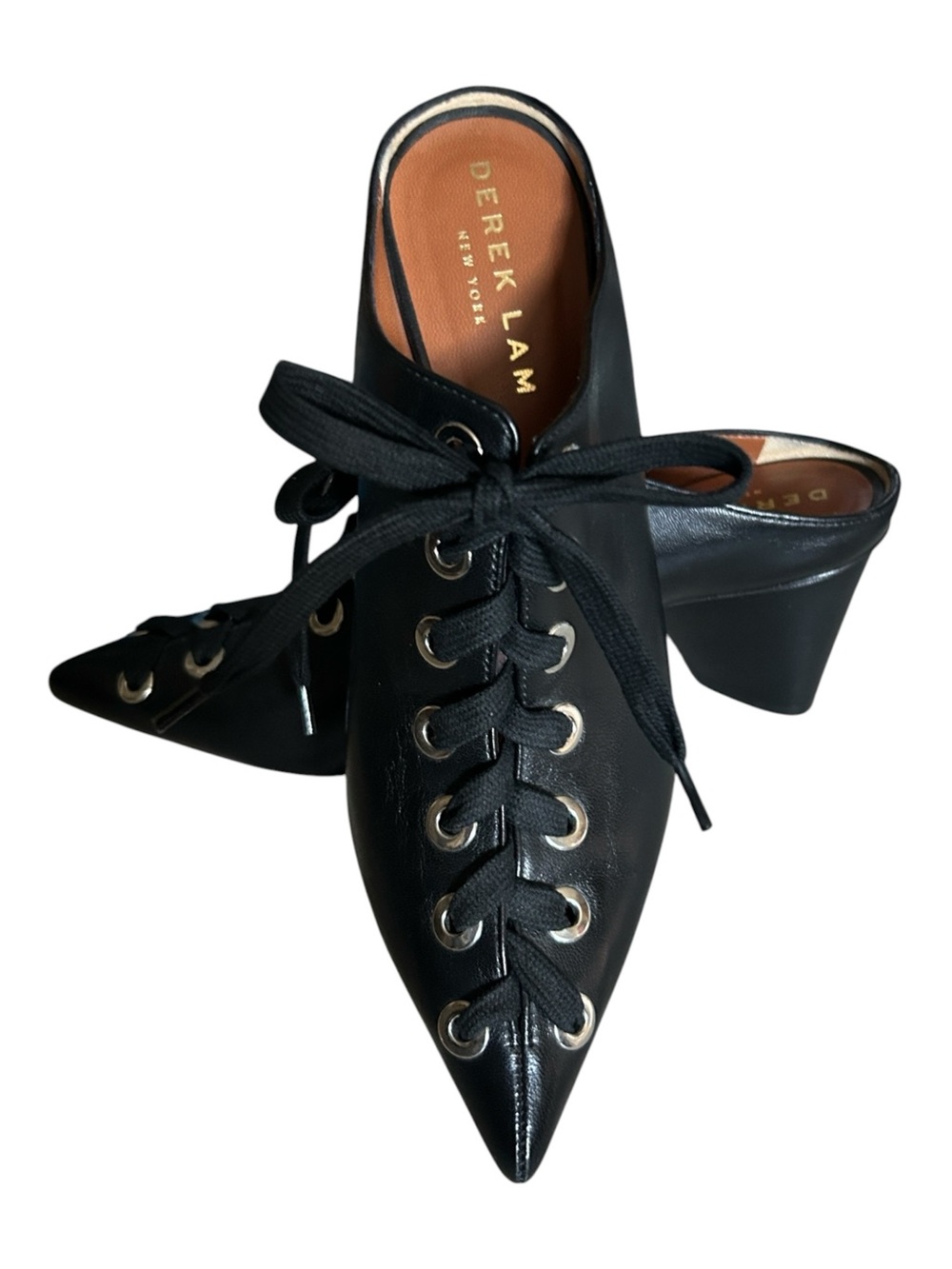 Derek Lam Nova Black Nappa Leather Lace-Up Mule Slides Made in Italy Size 6.5 US